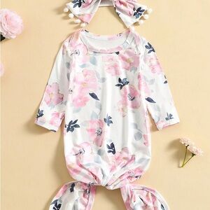 Floral Baby Knot Gown with Matching Headband